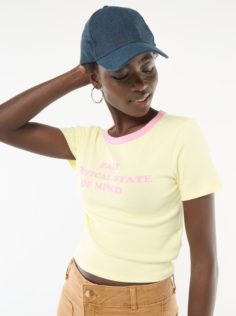 T-shirt imprimé à manches courtes à motif Jaune/rose - Kiabi