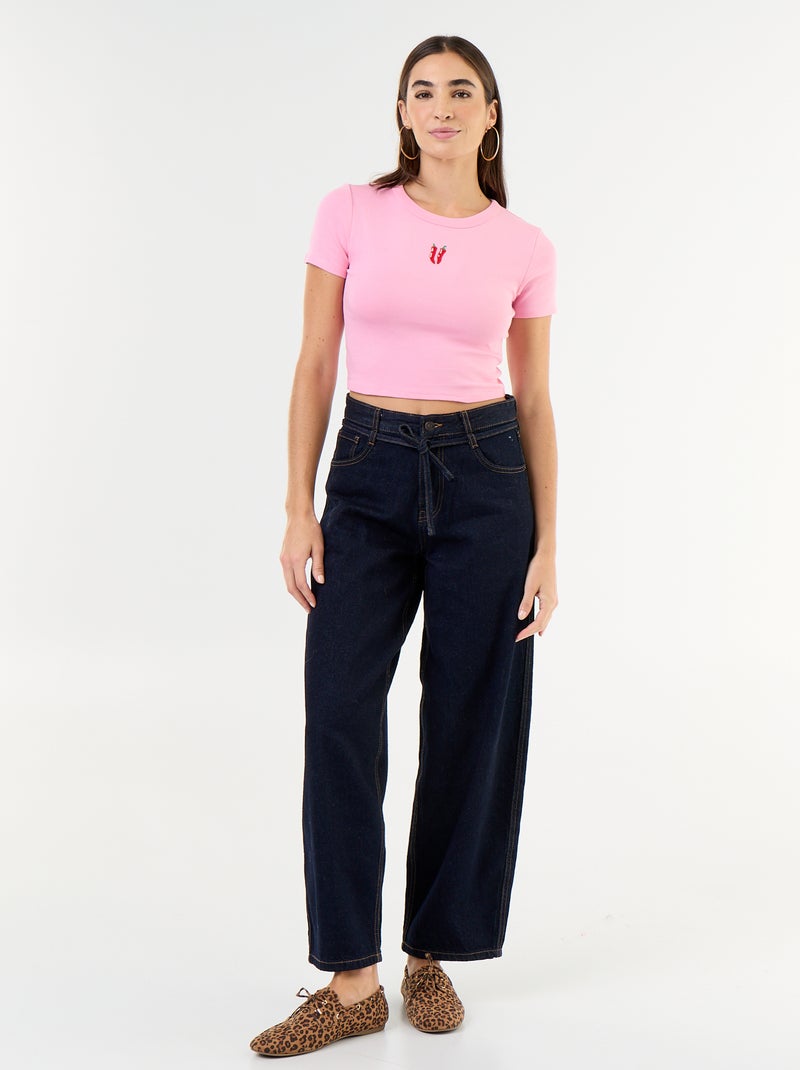 T-shirt imprimé à manches courtes à motif Rose - Kiabi