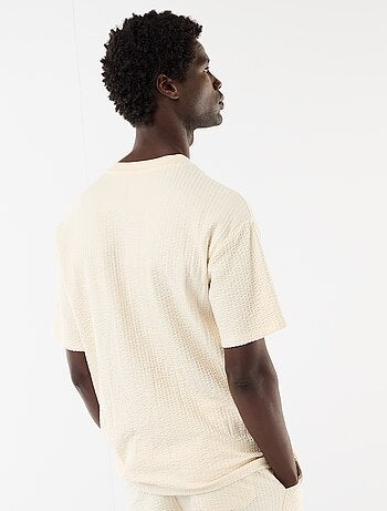 T-shirt imprimé à manches courtes en nid d'abeilles