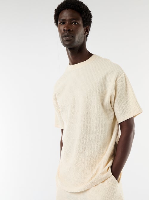 T-shirt imprimé à manches courtes en nid d'abeilles - Kiabi