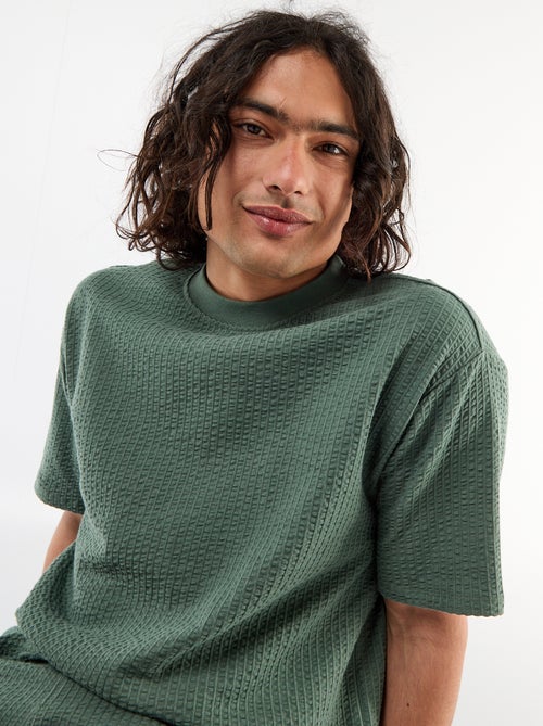 T-shirt imprimé à manches courtes en nid d'abeilles - Kiabi