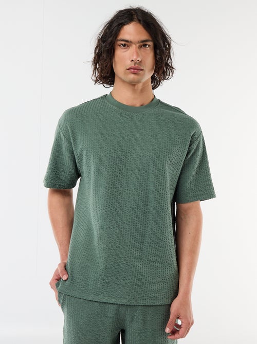 T-shirt imprimé à manches courtes en nid d'abeilles - Kiabi