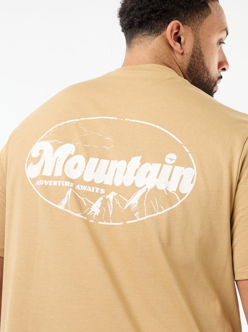 T-shirt imprimé à manches courtes et col rond Beige - Kiabi
