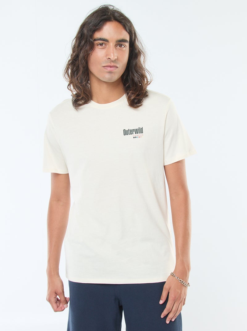 T-shirt imprimé à manches courtes et col rond Blanc - Kiabi