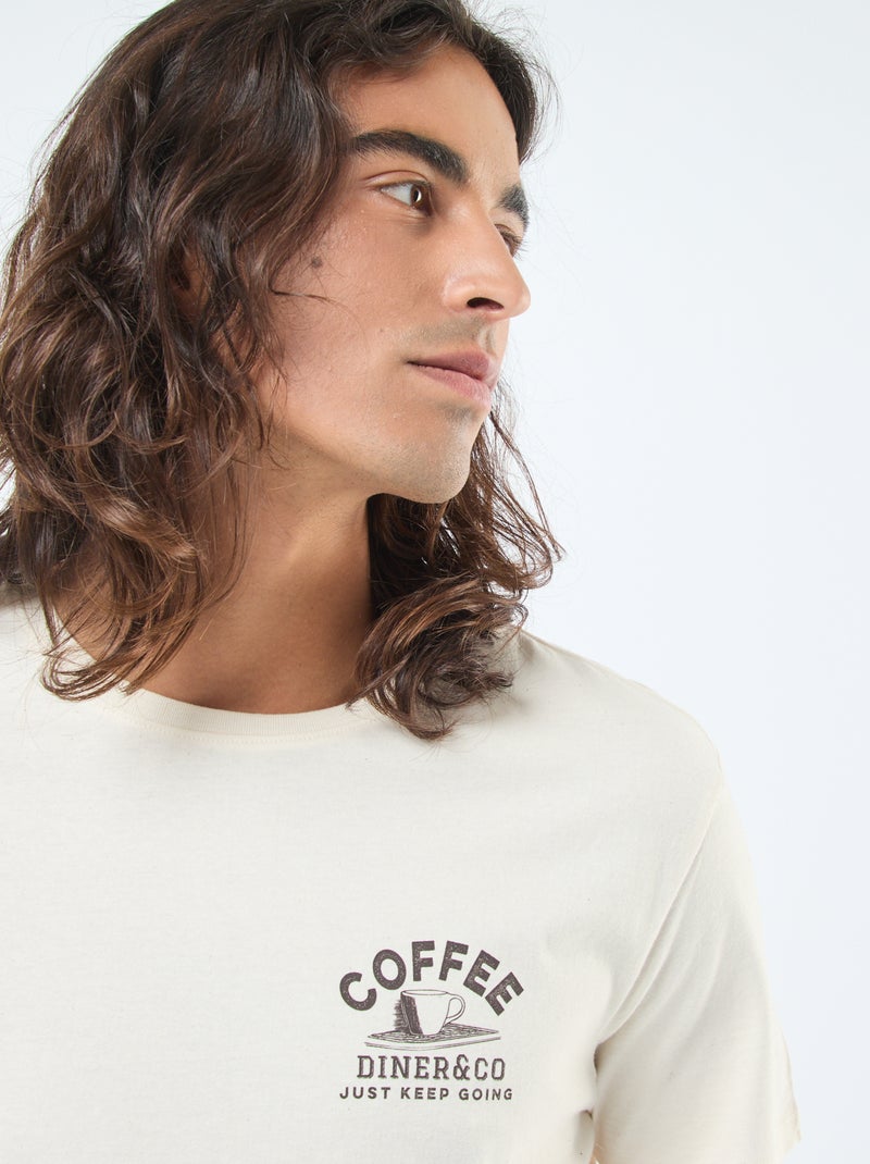 T-shirt imprimé à manches courtes et col rond Blanc - Kiabi