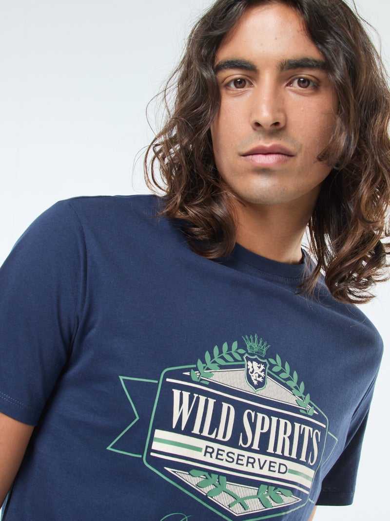 T-shirt imprimé à manches courtes et col rond Bleu - Kiabi