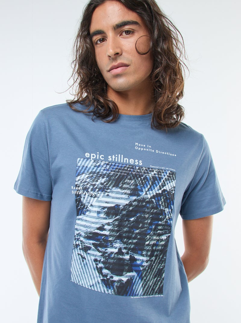 T-shirt imprimé à manches courtes et col rond Bleu - Kiabi