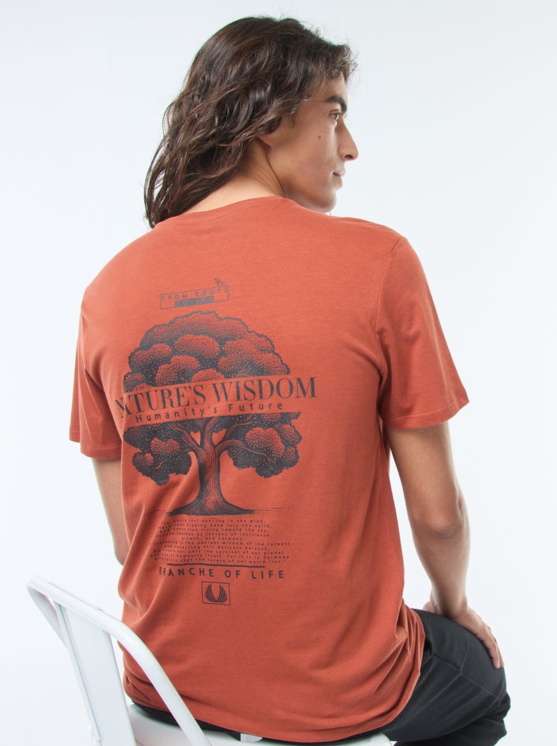 T-shirt imprimé à manches courtes et col rond Marron - Kiabi