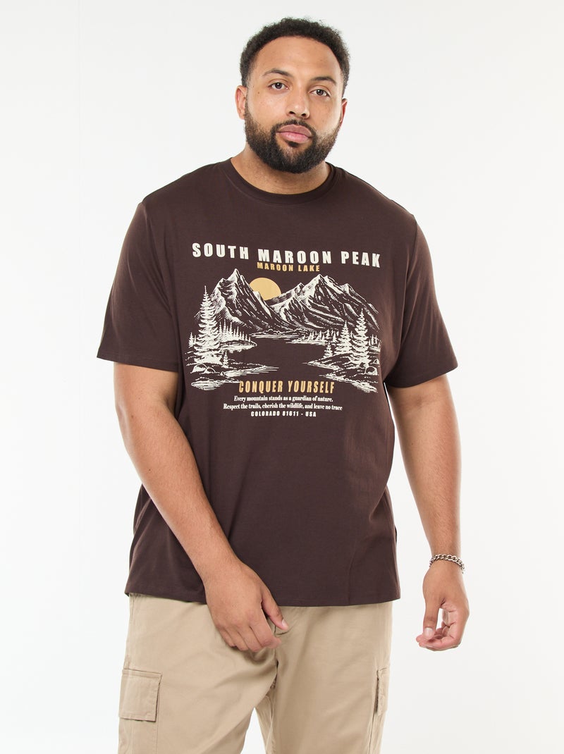 T-shirt imprimé à manches courtes et col rond Marron - Kiabi