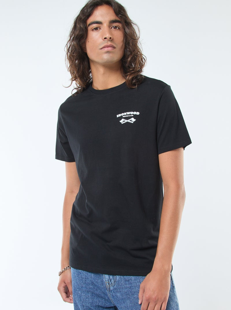 T-shirt imprimé à manches courtes et col rond Noir - Kiabi