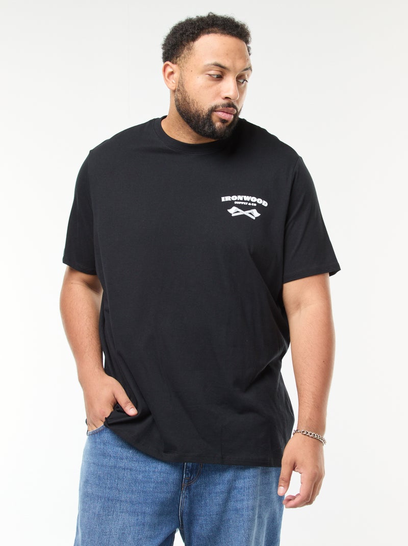 T-shirt imprimé à manches courtes et col rond Noir - Kiabi