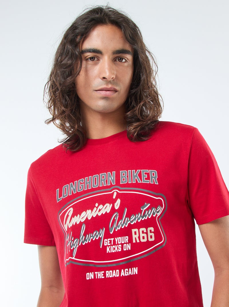 T-shirt imprimé à manches courtes et col rond Rouge - Kiabi