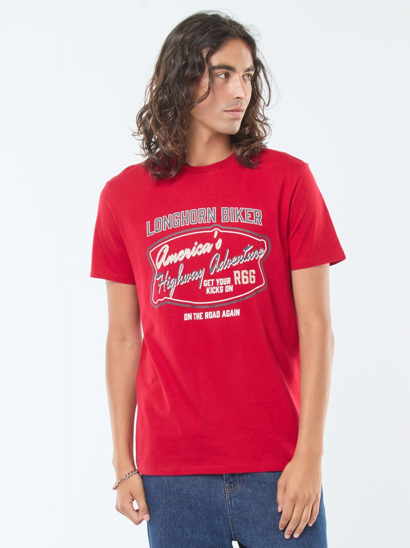 Top ample manches courtes imprimé cercles - Rouge