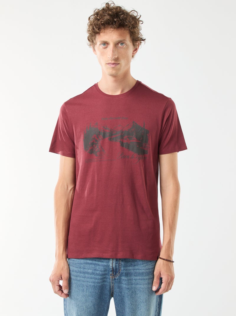T-shirt imprimé à manches courtes et col rond Rouge - Kiabi