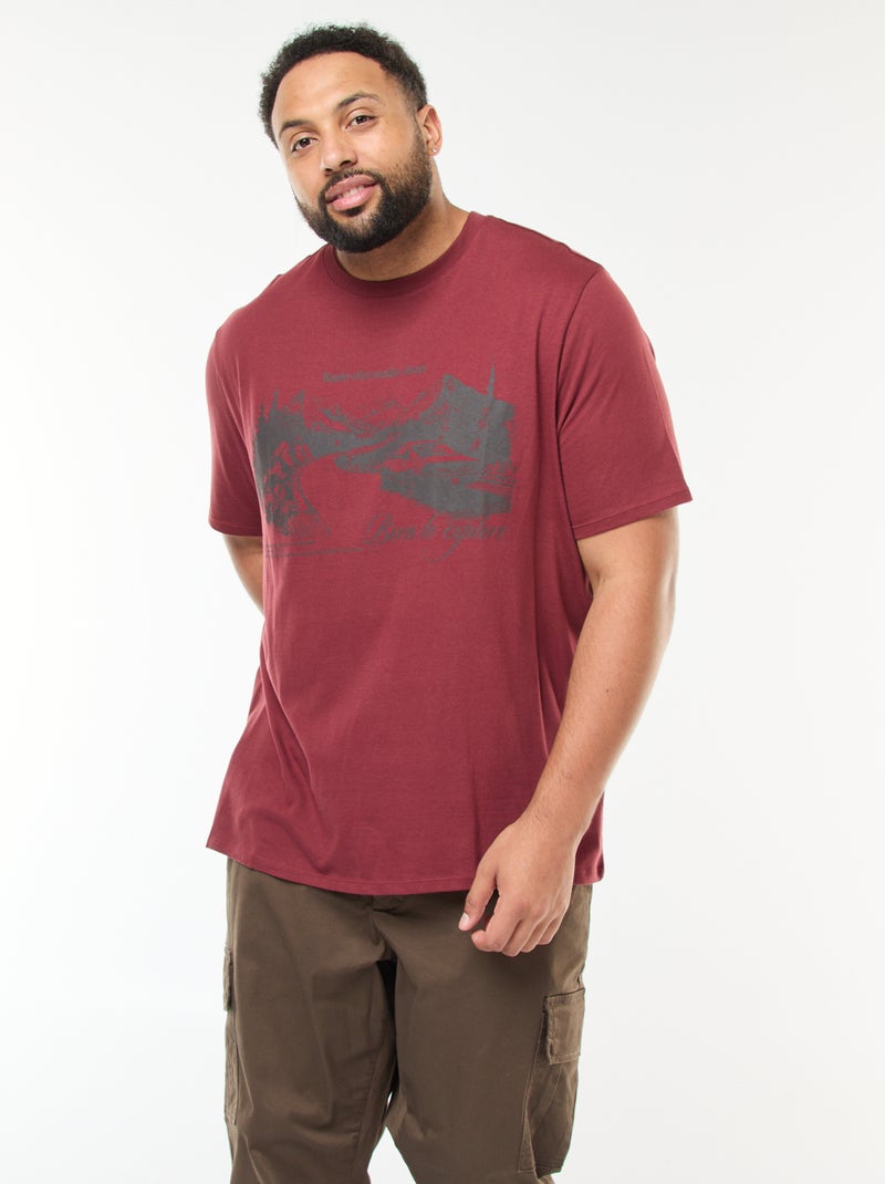 T-shirt imprimé à manches courtes et col rond Rouge - Kiabi