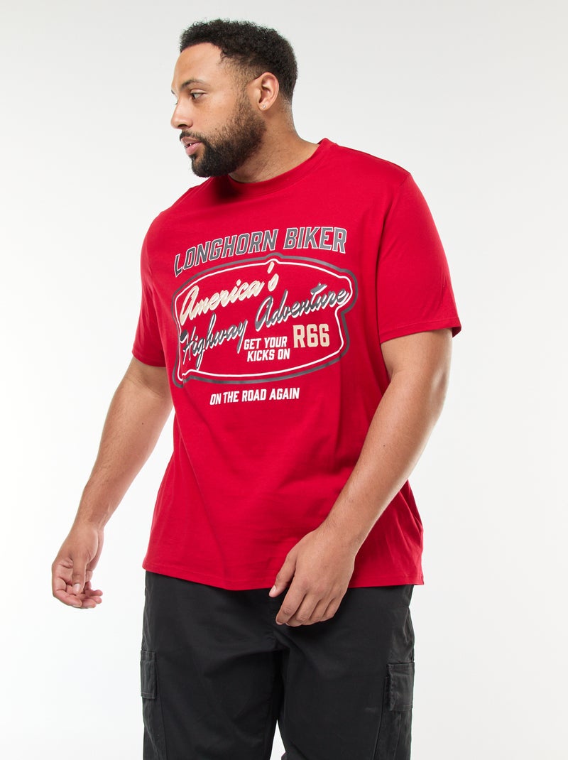 T-shirt imprimé à manches courtes et col rond Rouge - Kiabi