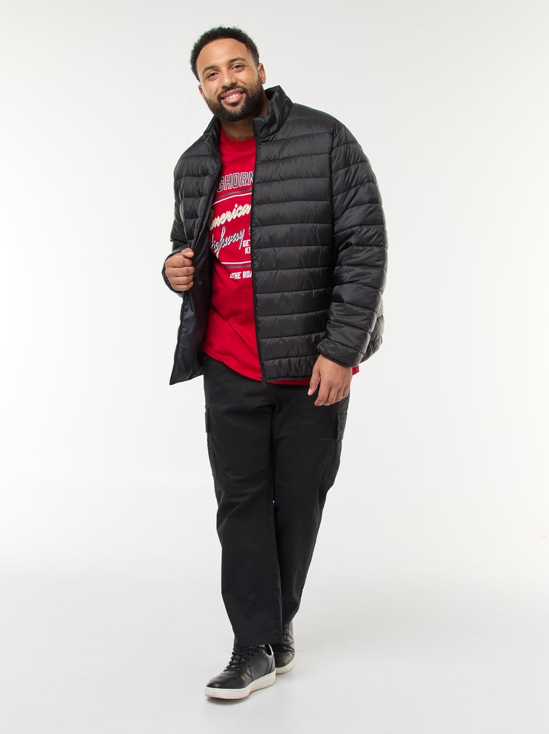 T-shirt en coton rouge brique chiné avec un imprimé et un col rond