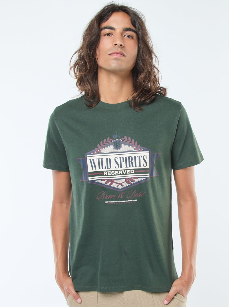T-shirt imprimé à manches courtes et col rond Vert - Kiabi