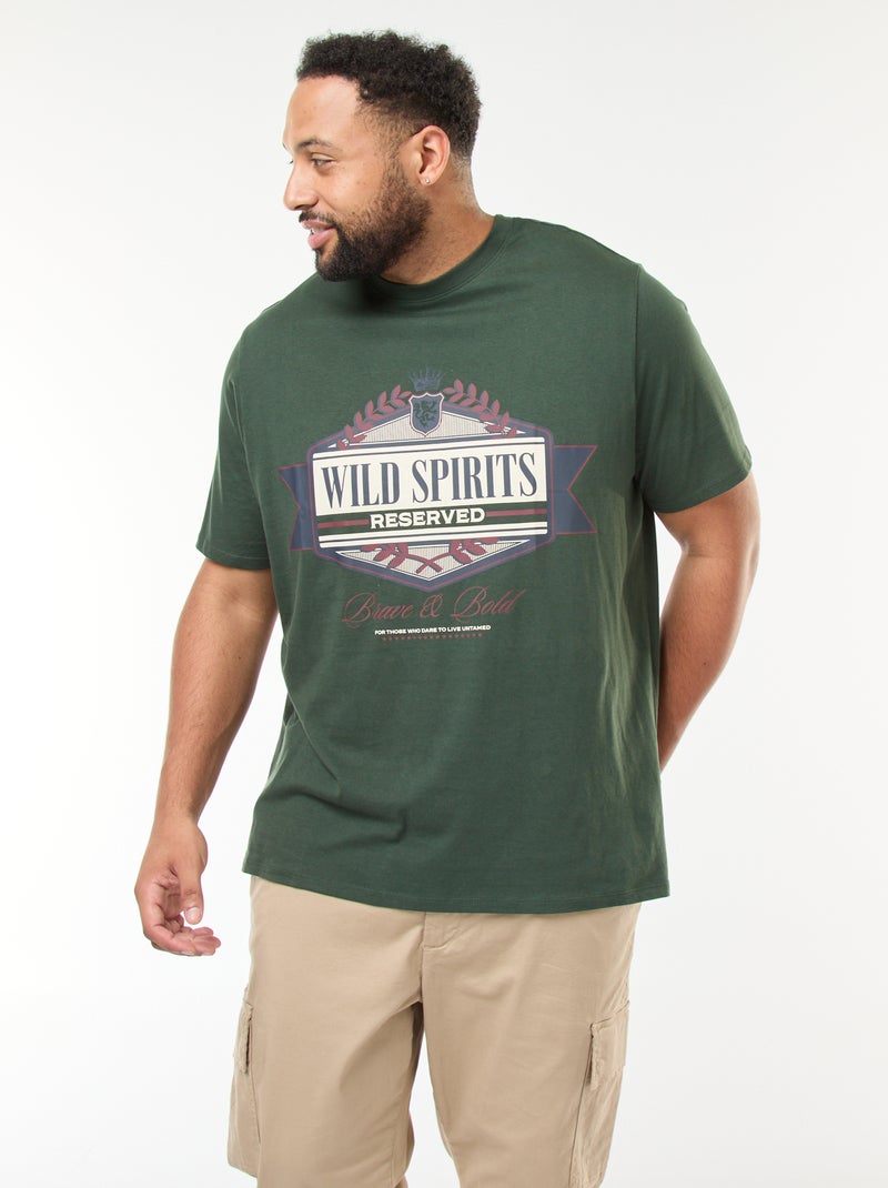 T-shirt imprimé à manches courtes et col rond Vert - Kiabi