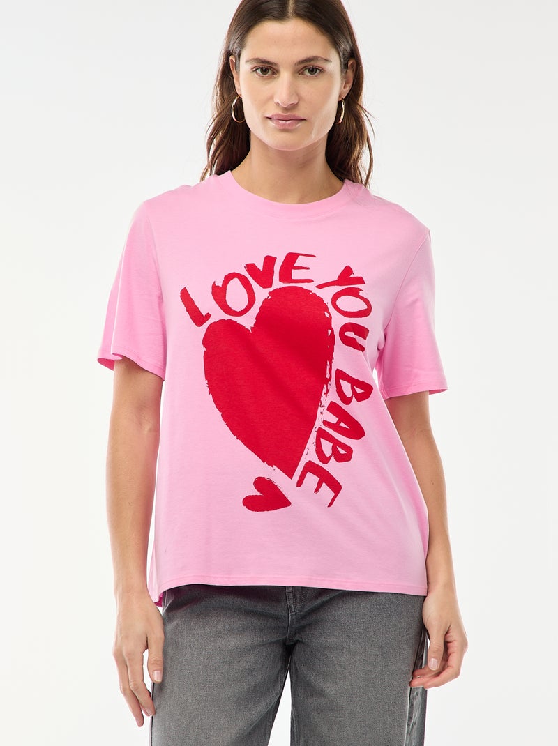 T-shirt imprimé à manches courtes Rose - Kiabi