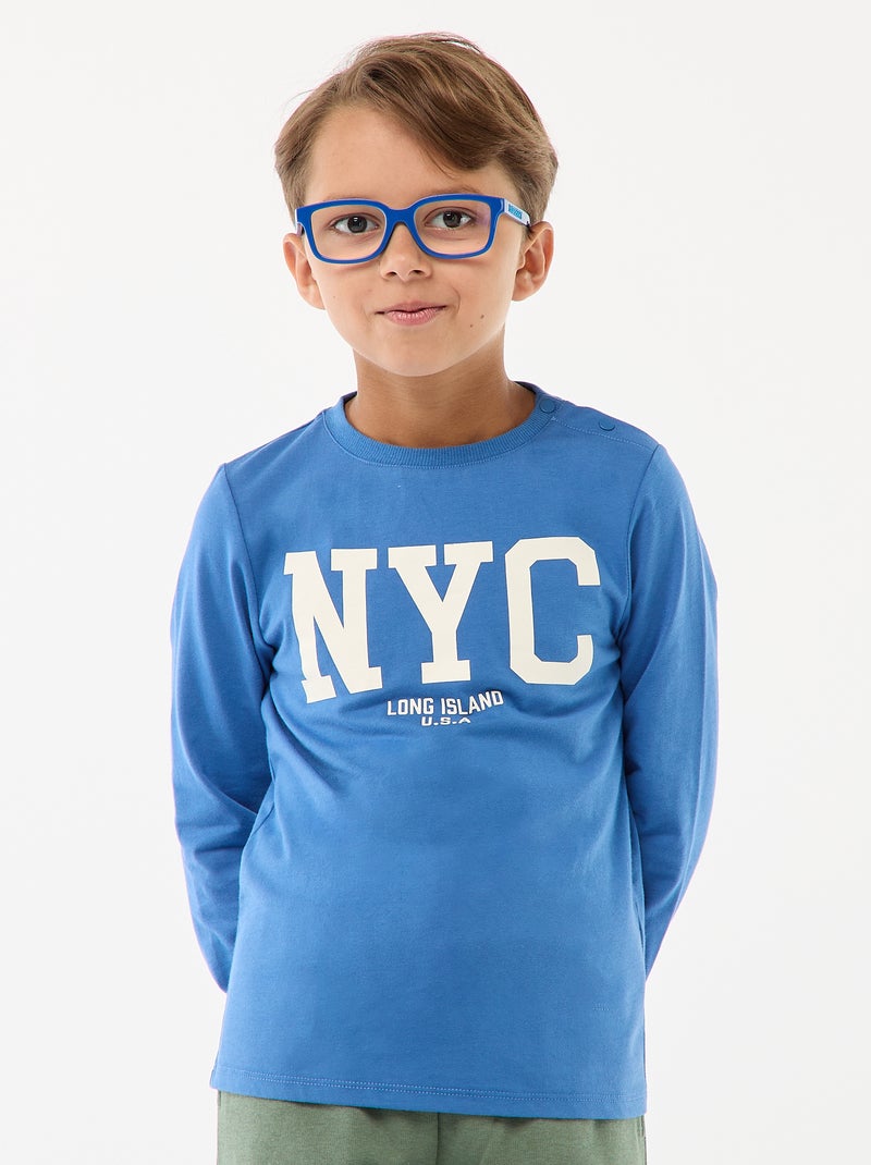 T-shirt imprimé à manches longues - So Easy Bleu - Kiabi