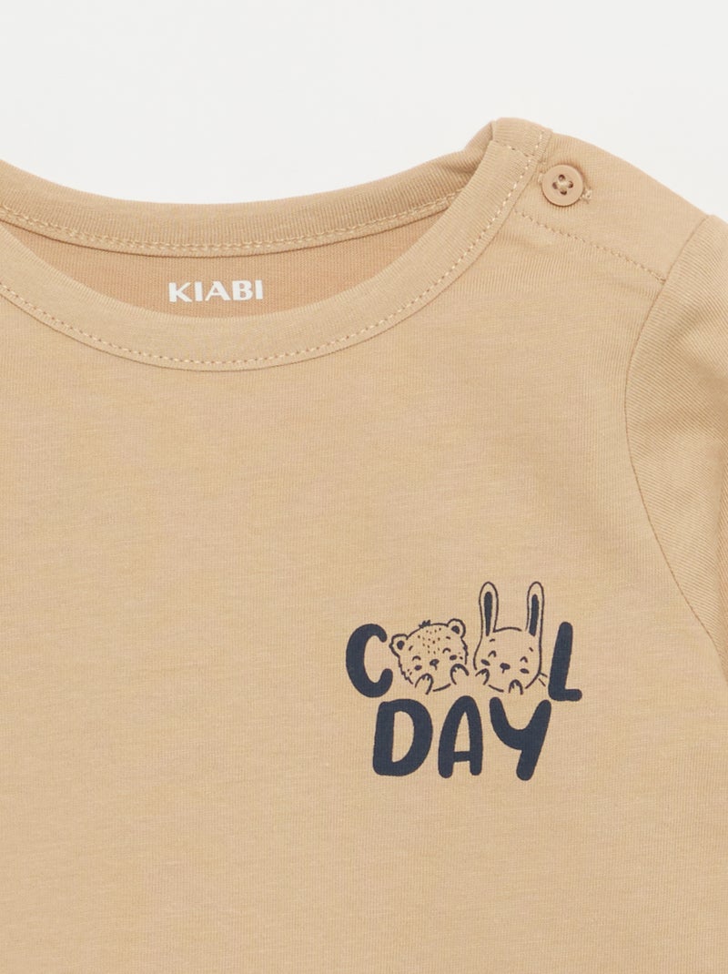 T-shirt imprimé à manches longues Beige - Kiabi