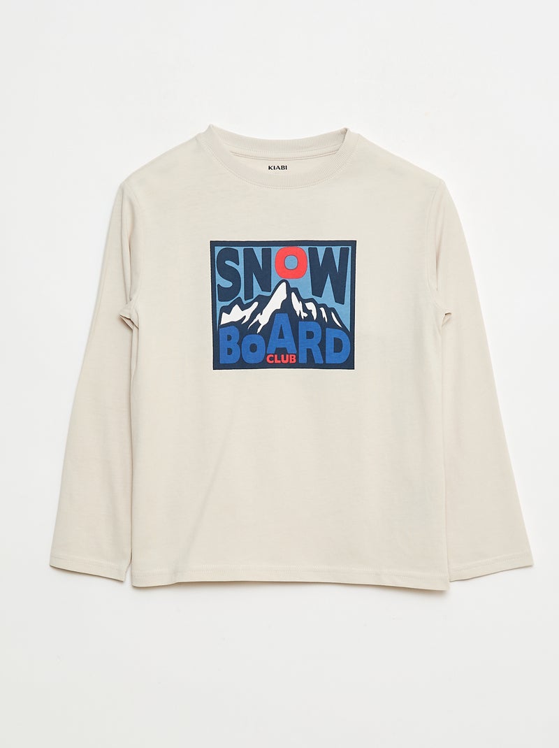 T-shirt imprimé à manches longues Beige - Kiabi