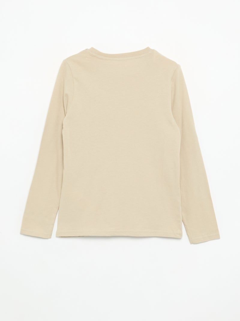 T-shirt imprimé à manches longues Beige - Kiabi