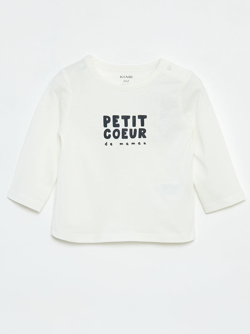 T-shirt imprimé à manches longues Blanc - Kiabi