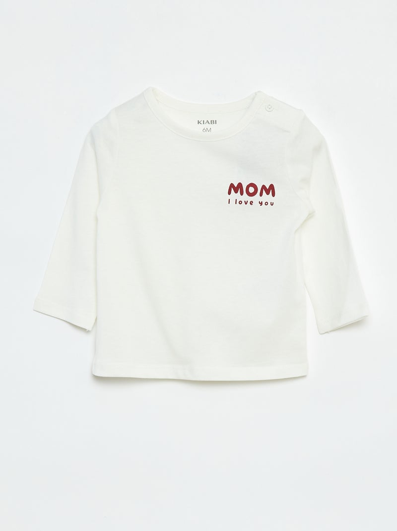 T-shirt imprimé à manches longues Blanc - Kiabi