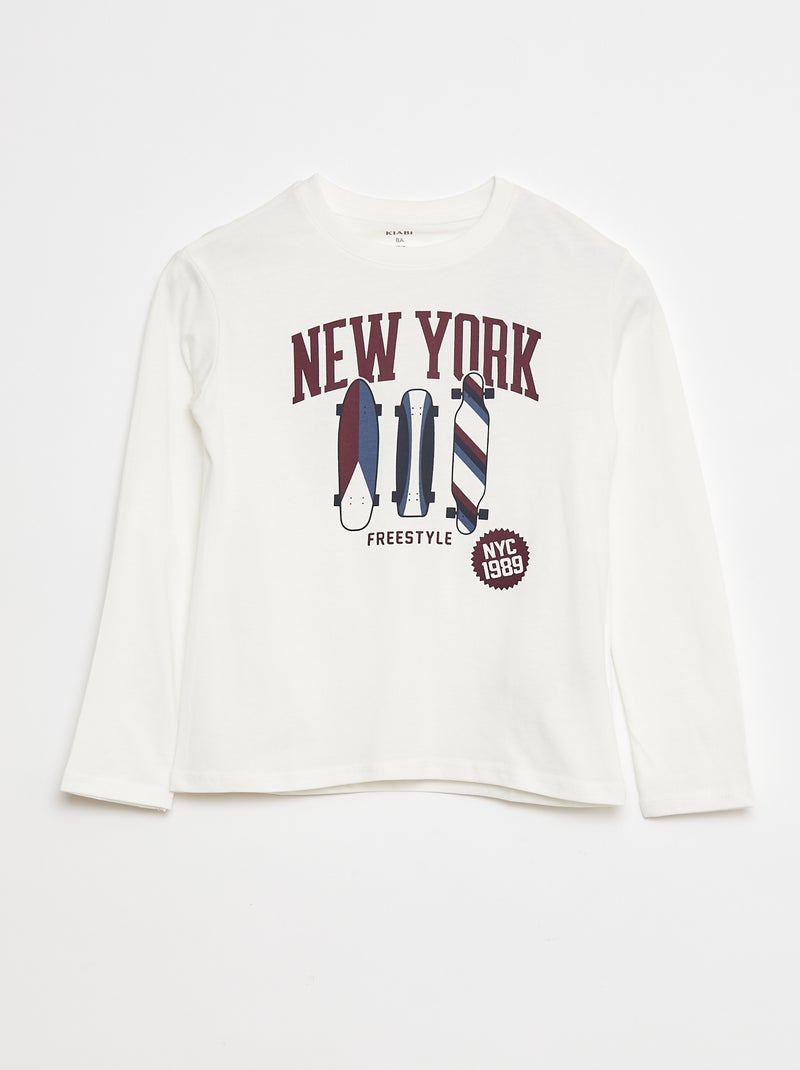 T-shirt imprimé à manches longues Blanc - Kiabi
