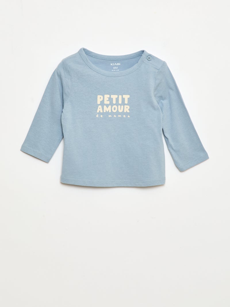 T-shirt imprimé à manches longues Bleu - Kiabi