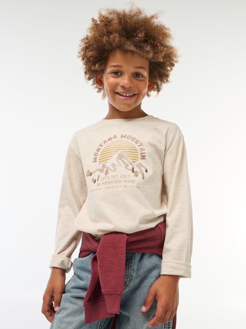 T-shirt imprimé à manches longues Marron - Kiabi