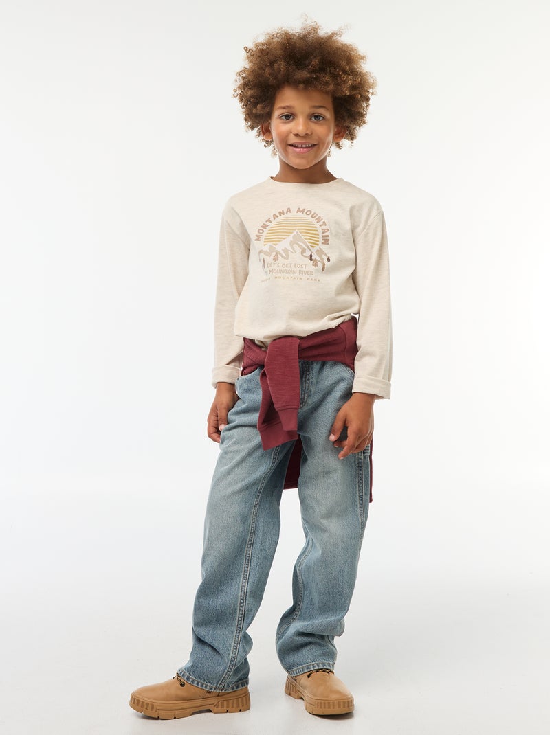 T-shirt imprimé à manches longues Marron - Kiabi