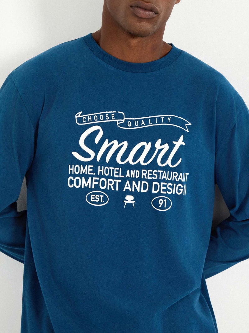 T-shirt imprimé à manches longues, MO Fashion Bleu - Kiabi