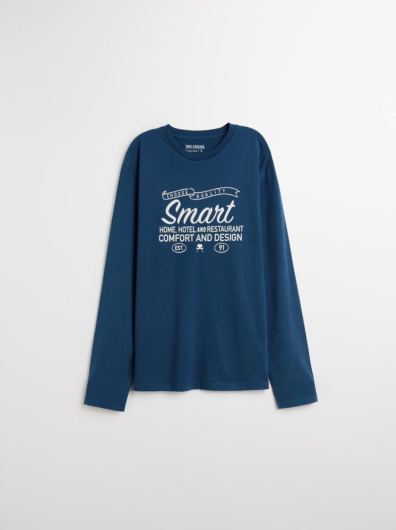 T-shirt imprimé à manches longues, MO Fashion Bleu - Kiabi