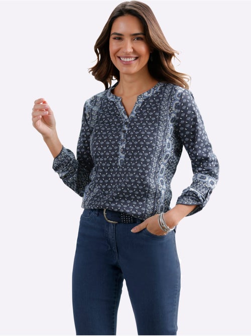 T-shirt imprimé à manches longues réglables avec col V - Taille standard - Moda Vilona - Kiabi T-shirt imprimé à manches longues réglables avec col V - Taille standard - Moda Vilona - Kiabi