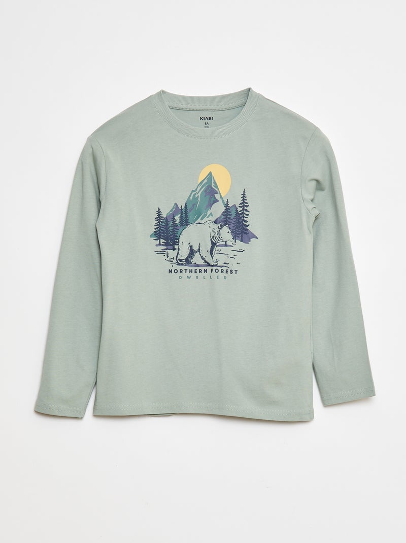 T-shirt imprimé à manches longues Vert - Kiabi