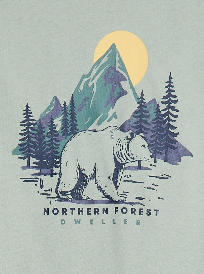 T-shirt imprimé à manches longues Vert - Kiabi