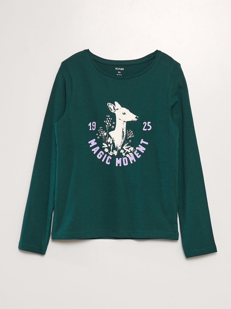 T-shirt imprimé à manches longues Vert foncé - Kiabi