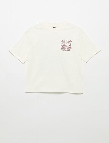 T-shirt imprimé à message à manches courtes