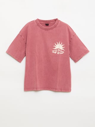 T-shirt imprimé à message à manches courtes