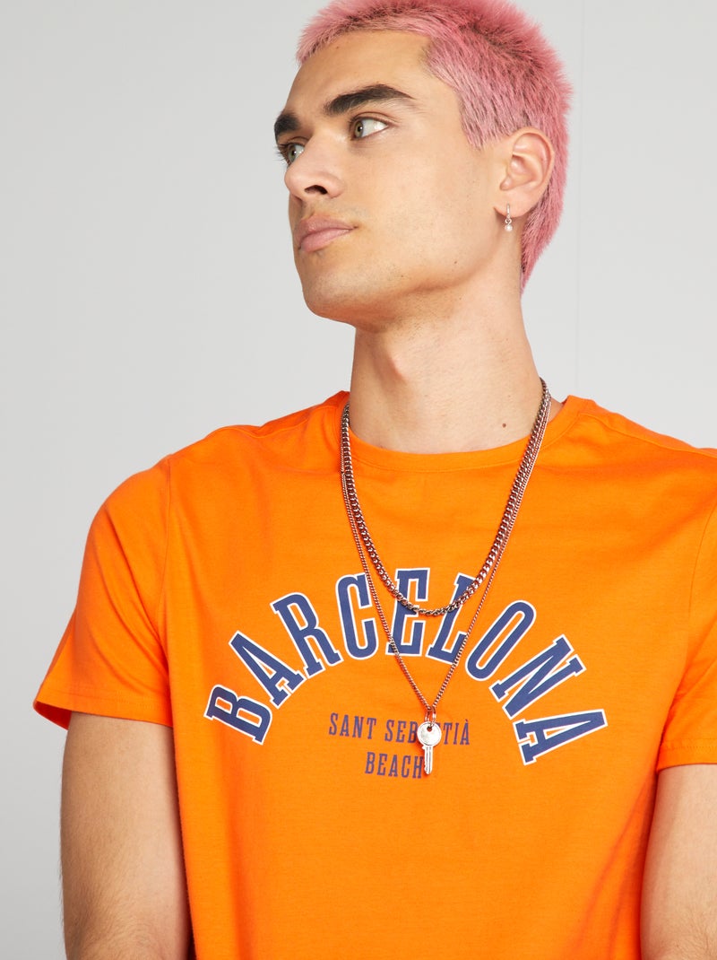 T-shirt imprimé à message Orange - Kiabi
