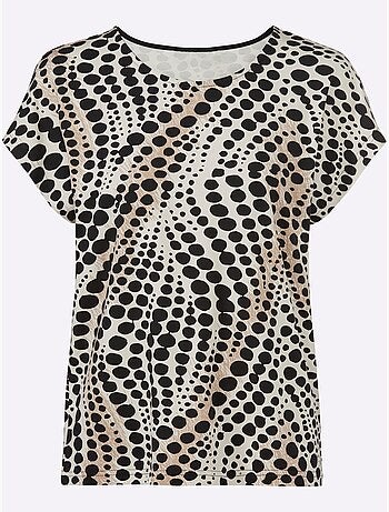 T shirt imprimé à pois viscose et col rond manches courtes - Taille standard - Witt