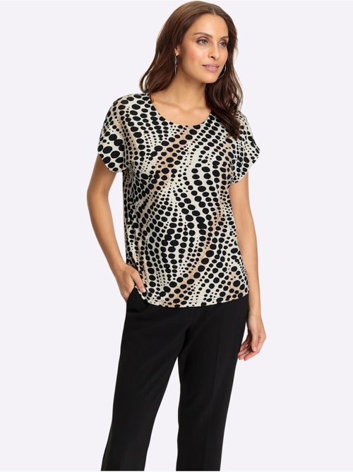 T shirt imprimé à pois viscose et col rond manches courtes - Taille standard - Witt - Kiabi