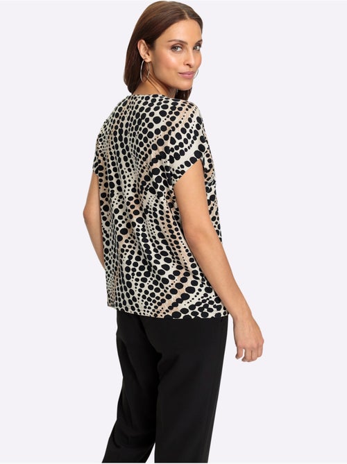 T shirt imprimé à pois viscose et col rond manches courtes - Taille standard - Witt - Kiabi