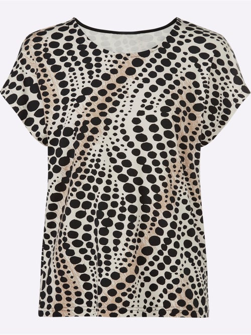 T shirt imprimé à pois viscose et col rond manches courtes - Taille standard - Witt - Kiabi