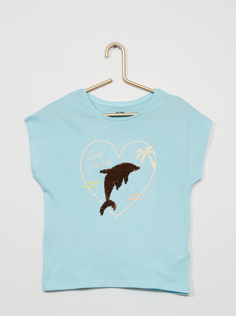 T-shirt imprimé à sequins réversibles Bleu - Kiabi