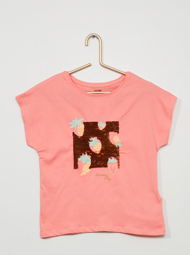 T-shirt imprimé à sequins réversibles Rose - Kiabi