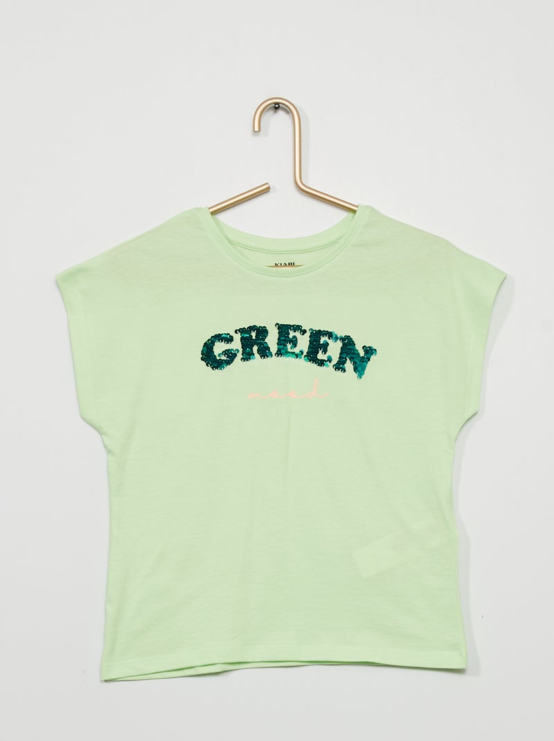 T-shirt imprimé à sequins réversibles Vert - Kiabi